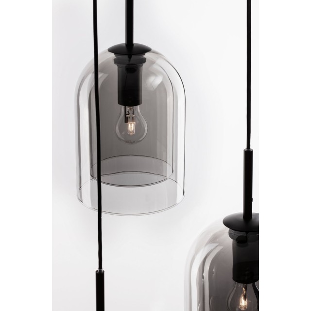 Double Layered Smoky Glass Black Cord Black Metal Base LED E27 3x12 Watt 230 Volt IP20 Bulb Excluded D: 30 H: 185 cm 9236710