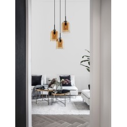 Double Layered Dark Champagne Glass Black Cord Black Metal Base LED E27 3x12 Watt 230 Volt IP20 Bulb Excluded D: 30 H: 185 cm 9236735