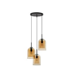 Double Layered Dark Champagne Glass Black Cord Black Metal Base LED E27 3x12 Watt 230 Volt IP20 Bulb Excluded D: 30 H: 185 cm 9236735