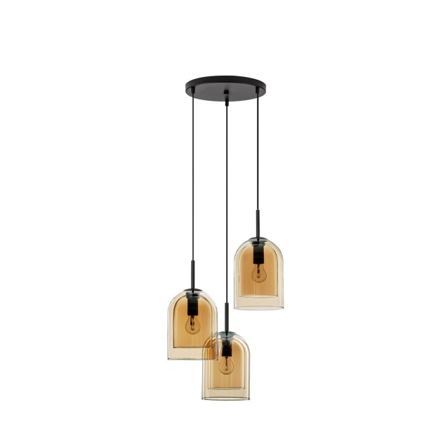 Double Layered Dark Champagne Glass Black Cord Black Metal Base LED E27 3x12 Watt 230 Volt IP20 Bulb Excluded D: 30 H: 185 cm 9236735