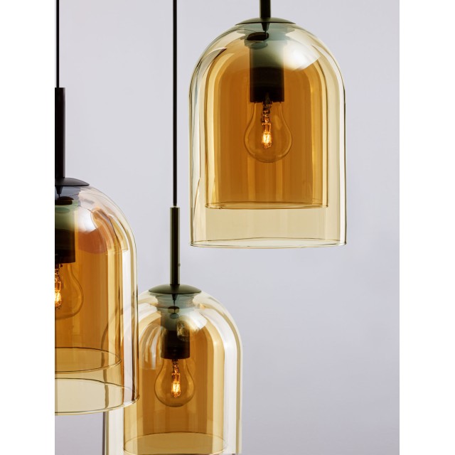 Double Layered Dark Champagne Glass Black Cord Black Metal Base LED E27 3x12 Watt 230 Volt IP20 Bulb Excluded D: 30 H: 185 cm 9236735