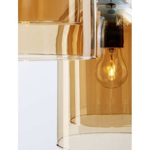 Double Layered Dark Champagne Glass Black Cord Black Metal Base LED E27 3x12 Watt 230 Volt IP20 Bulb Excluded D: 30 H: 185 cm 9236735