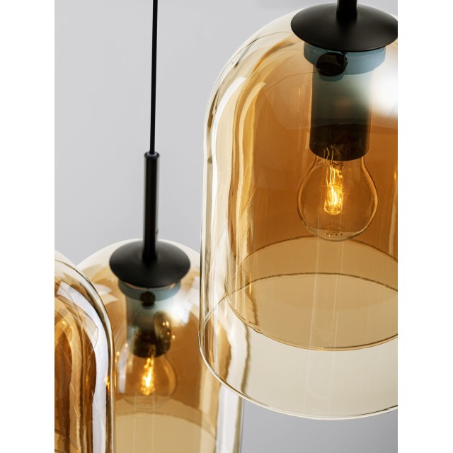 Double Layered Dark Champagne Glass Black Cord Black Metal Base LED E27 3x12 Watt 230 Volt IP20 Bulb Excluded D: 30 H: 185 cm 9236735