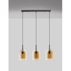 Double Layered Dark Champagne Glass Black Cord Black Metal Base LED E27 3x12 Watt 230 Volt IP20 Bulb Excluded L: 70 H: 158 cm 9236740
