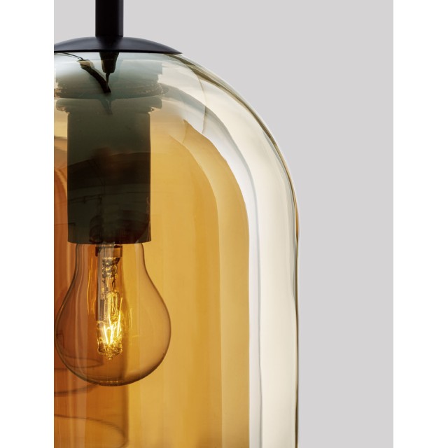 Double Layered Dark Champagne Glass Black Cord Black Metal Base LED E27 3x12 Watt 230 Volt IP20 Bulb Excluded L: 70 H: 158 cm 9236740