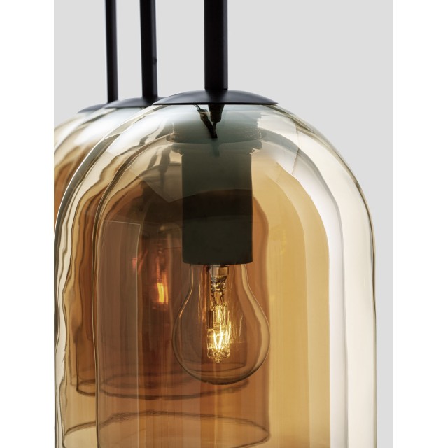 Double Layered Dark Champagne Glass Black Cord Black Metal Base LED E27 3x12 Watt 230 Volt IP20 Bulb Excluded L: 70 H: 158 cm 9236740