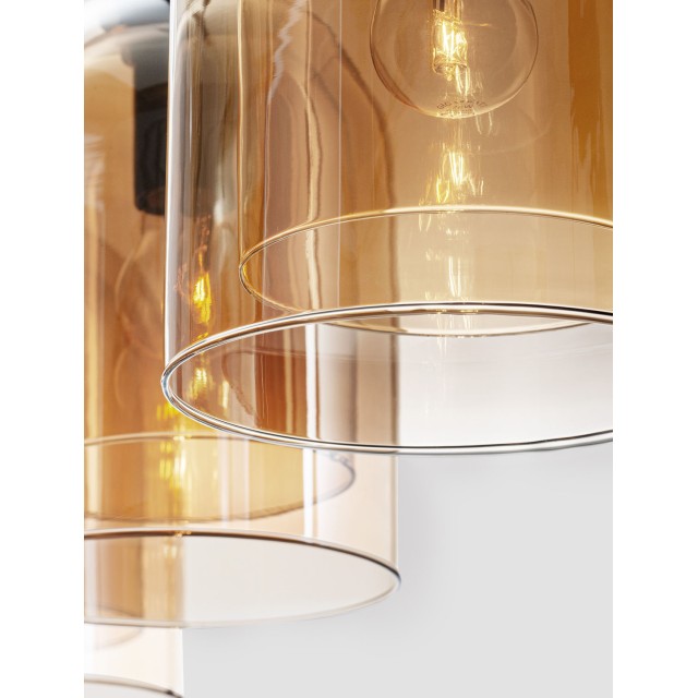 Double Layered Dark Champagne Glass Black Cord Black Metal Base LED E27 3x12 Watt 230 Volt IP20 Bulb Excluded L: 70 H: 158 cm 9236740