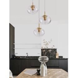 Clear Glass White Cord Brass Gold Metal LED E27 3x12 Watt 230 Volt IP20 Bulb Excluded D:30 H:180 cm 9236755