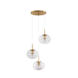 Clear Glass White Cord Brass Gold Metal LED E27 3x12 Watt 230 Volt IP20 Bulb Excluded D:30 H:180 cm 9236755