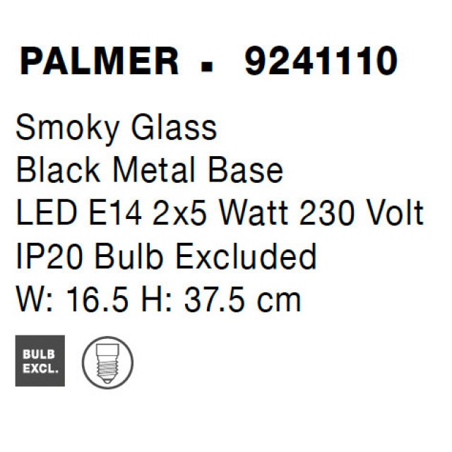 Φωτιστικό Τοίχου Palmer Μεταλλο Μαύρο & Γκρι Γυαλί LED E14 9241110 Nova Luce