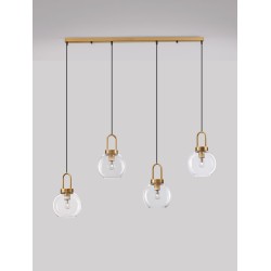 Clear Glass Black Cord Brass Gold Metal LED E27 4x12 Watt 230 Volt IP20 Bulb Excluded L: 97.5 H 1: 30.3 H 2: 155 cm 9241180 