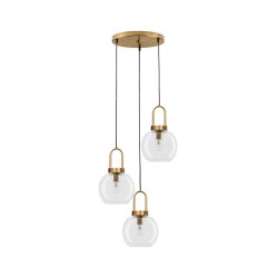 Clear Glass Black Cord Brass Gold Metal LED E27 3x12 Watt 230 Volt IP20 Bulb Excluded D: 30 H 1: 30.3 H 2: 150 cm 9241190