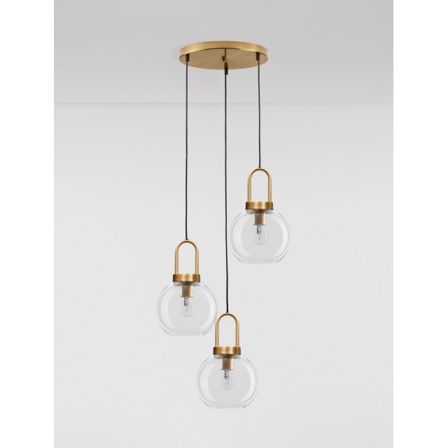 Clear Glass Black Cord Brass Gold Metal LED E27 3x12 Watt 230 Volt IP20 Bulb Excluded D: 30 H 1: 30.3 H 2: 150 cm 9241190