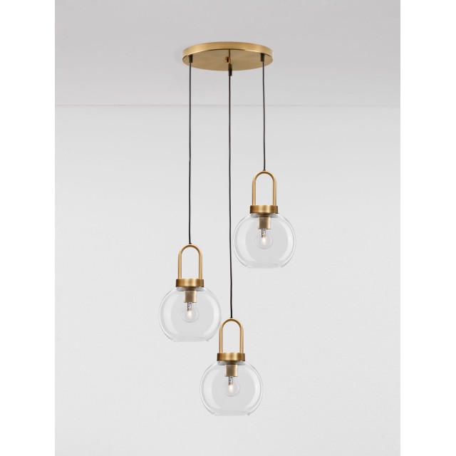 Clear Glass Black Cord Brass Gold Metal LED E27 3x12 Watt 230 Volt IP20 Bulb Excluded D: 30 H 1: 30.3 H 2: 150 cm 9241190