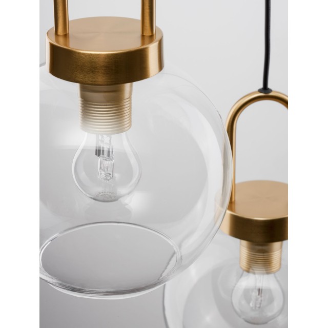 Clear Glass Black Cord Brass Gold Metal LED E27 3x12 Watt 230 Volt IP20 Bulb Excluded D: 30 H 1: 30.3 H 2: 150 cm 9241190