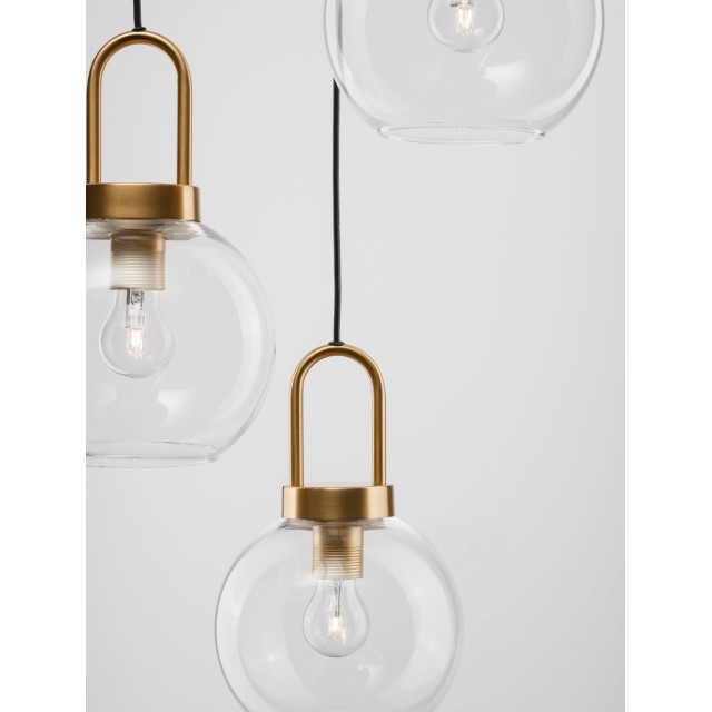 Clear Glass Black Cord Brass Gold Metal LED E27 3x12 Watt 230 Volt IP20 Bulb Excluded D: 30 H 1: 30.3 H 2: 150 cm 9241190
