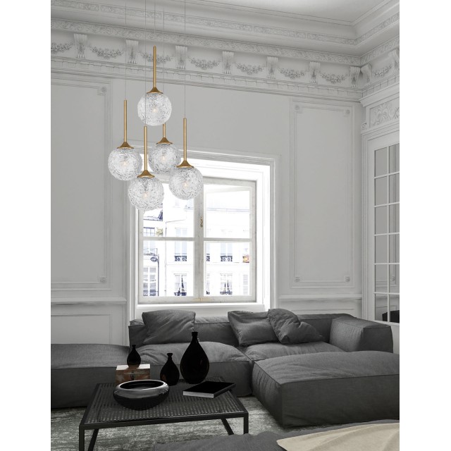 Clear Structured Glass & Brushed Gold Steel LED G9 5x5 Watt 230 VoltIP20 Bulb Excluded D: 42 H: 180 cm 9260212