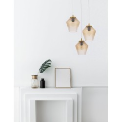 Cognac Shadow Glass Brass Gold Metal LED LED E27 3x12 Watt 230 Volt IP20 Bulb Excluded D: 47 H1: 25.6 H2: 120 cm 9291253