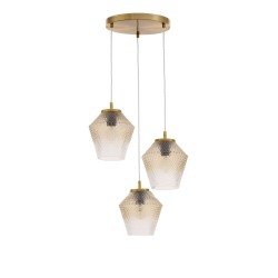 Cognac Shadow Glass Brass Gold Metal LED LED E27 3x12 Watt 230 Volt IP20 Bulb Excluded D: 47 H1: 25.6 H2: 120 cm 9291253
