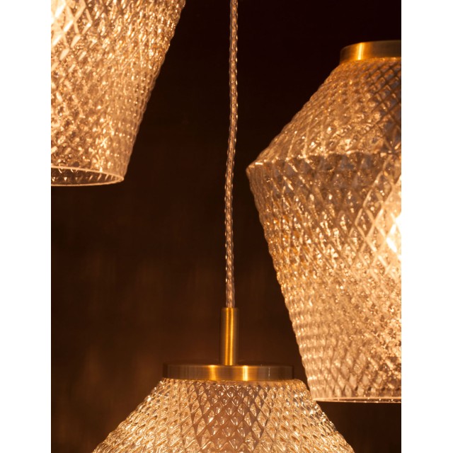 Cognac Shadow Glass Brass Gold Metal LED LED E27 3x12 Watt 230 Volt IP20 Bulb Excluded D: 47 H1: 25.6 H2: 120 cm 9291253
