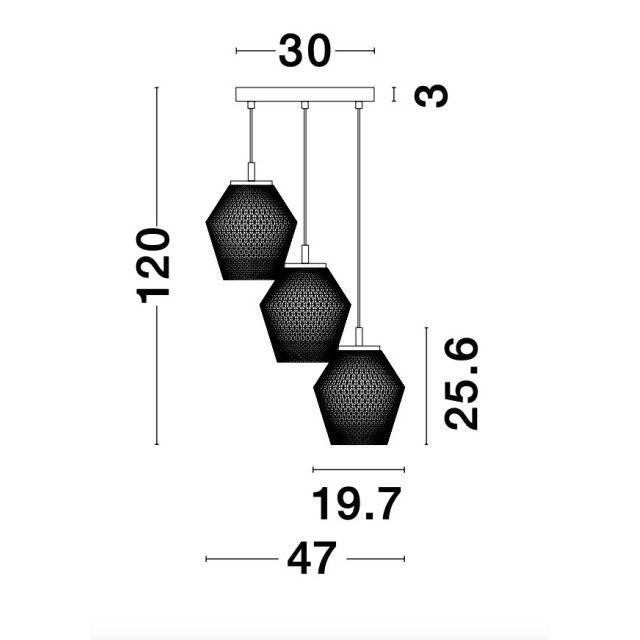 Cognac Shadow Glass Brass Gold Metal LED LED E27 3x12 Watt 230 Volt IP20 Bulb Excluded D: 47 H1: 25.6 H2: 120 cm 9291253