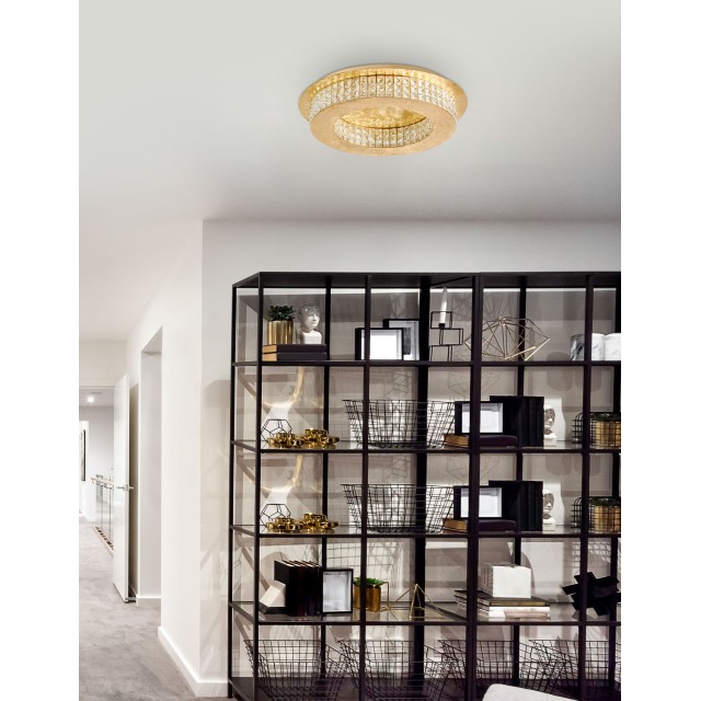 Golden Leaf Aluminium & K9 Crystal LED 40 Watt 230 Volt 2400Lm 4000K IP20 D: 50 H: 10.7 cm 9361083