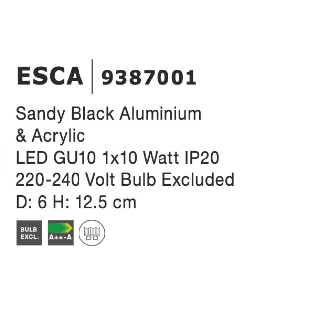 Sandy Black Aluminium & Acrylic LED GU10 1x10 Watt IP20 220-240 Volt Bulb Excluded D: 6 H: 12.5 cm
