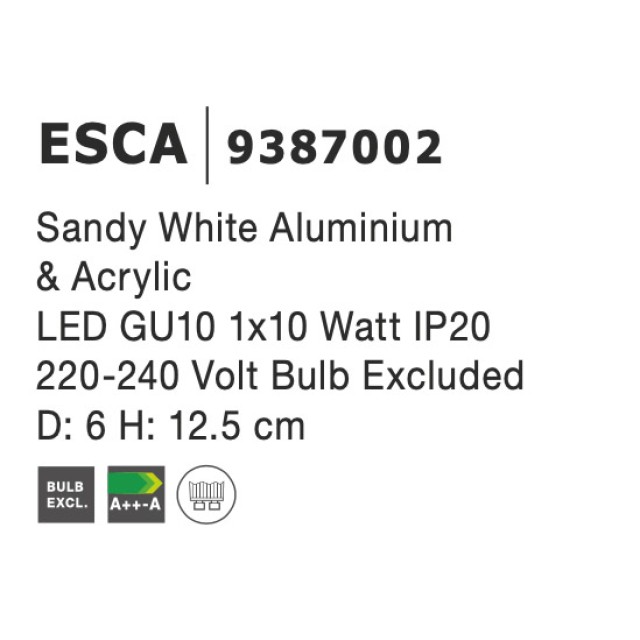 Sandy White Aluminium & Acrylic LED GU10 1x10 Watt IP20 220-240 Volt Bulb Excluded D: 6 H: 12.5 cm