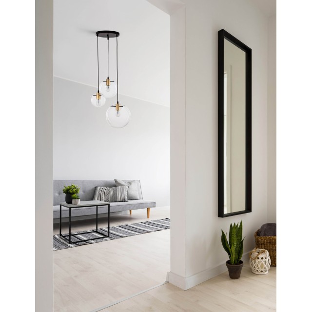 Clear Glass & Gold Metal Black PVC Wire LED LED E27 3x12 Watt 230 Volt IP20 Bulb Excluded D: 42.5 H1: 59 H2: 170 cm 9416933