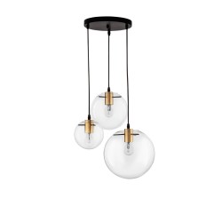 Clear Glass & Gold Metal Black PVC Wire LED LED E27 3x12 Watt 230 Volt IP20 Bulb Excluded D: 42.5 H1: 59 H2: 170 cm 9416933