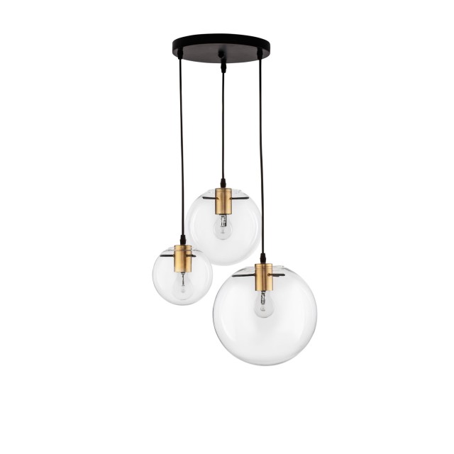 Clear Glass & Gold Metal Black PVC Wire LED LED E27 3x12 Watt 230 Volt IP20 Bulb Excluded D: 42.5 H1: 59 H2: 170 cm 9416933