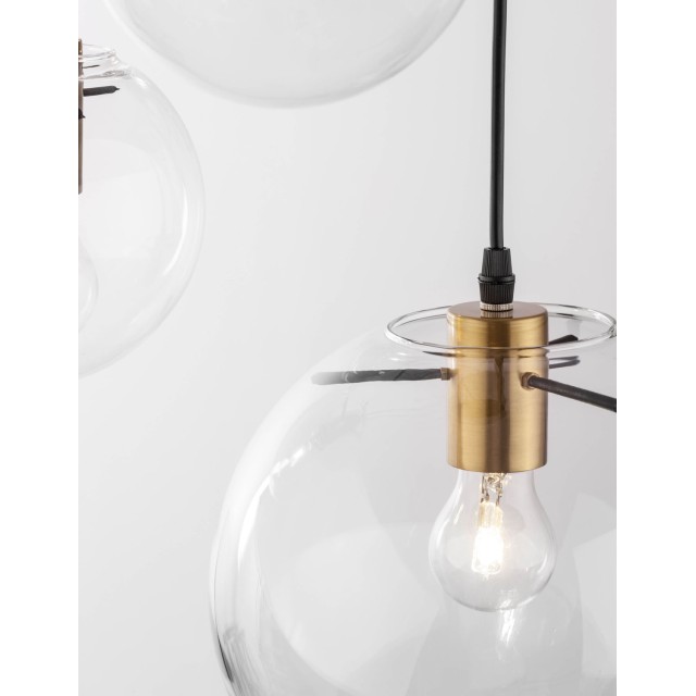 Clear Glass & Gold Metal Black PVC Wire LED LED E27 3x12 Watt 230 Volt IP20 Bulb Excluded D: 42.5 H1: 59 H2: 170 cm 9416933