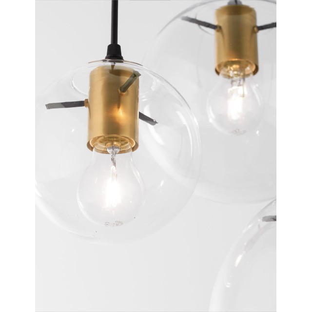 Clear Glass & Gold Metal Black PVC Wire LED LED E27 3x12 Watt 230 Volt IP20 Bulb Excluded D: 42.5 H1: 59 H2: 170 cm 9416933