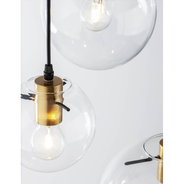 Clear Glass & Gold Metal Black PVC Wire LED LED E27 3x12 Watt 230 Volt IP20 Bulb Excluded D: 42.5 H1: 59 H2: 170 cm 9416933