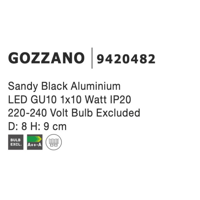 Sandy Black Aluminium LED GU10 1x10 Watt IP20 220-240 Volt Bulb Excluded D: 8 H: 9 cm