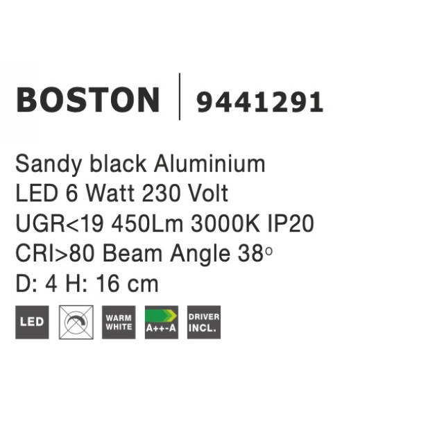 Sandy black Aluminium LED 6 Watt 230 Volt UGR80 Beam Angle D: 4 H: 16 cm