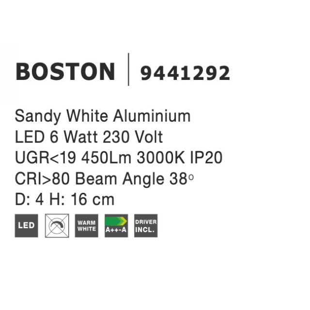Sandy White Aluminium LED 6 Watt 230 Volt UGR80 Beam Angle  D: 4 H: 16 cm