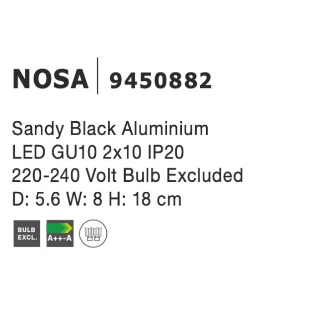 Sandy Black Aluminium LED GU10 2x10 IP20 220-240 Volt Bulb Excluded D: 5.6 W: 8 H: 18 cm 9450882