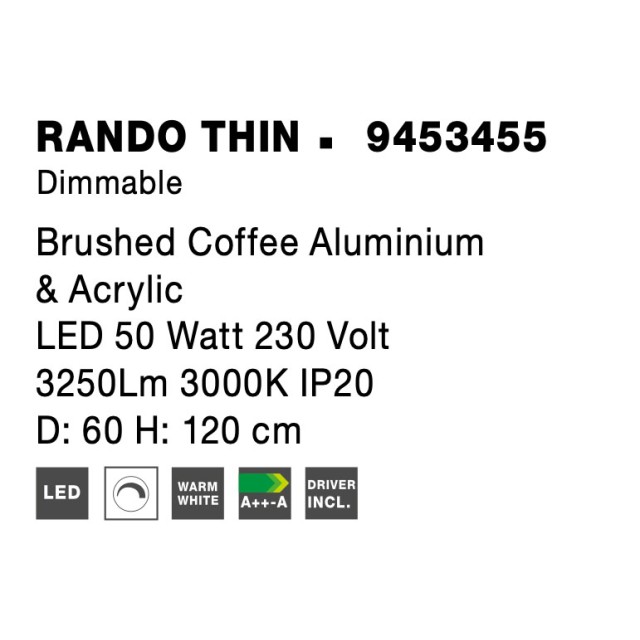 Brushed Coffee Aluminium & Acrylic LED 50 Watt 230 Volt 3250Lm 3000 IP20 D: 60 H: 120 cm 9453455