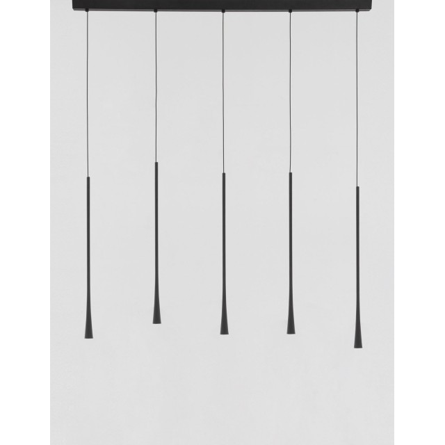 Black Aluminium & Steel Black Fabric Wire LED 5x7 Watt 230 Volt 1065Lm 3000 IP20 L: 110 W: 4.5 H1: 60 H2: 160 cm