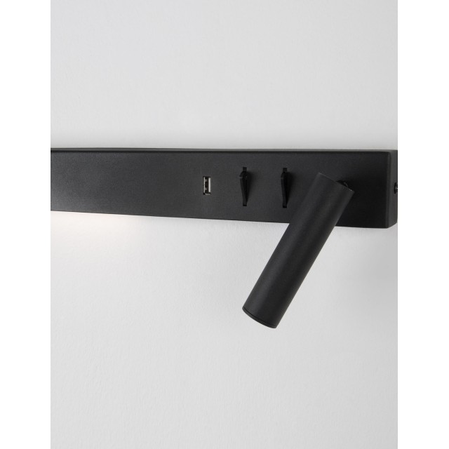 Sandy Black Metal AdjusTable - Switch On/Off USB Charger LED Cree 230 Volt 3000 Backlight 5 Watt 350Lm Reader 1x3 Watt 210Lm IP20 L: 35 W: 10 H: 8 cm 9533521