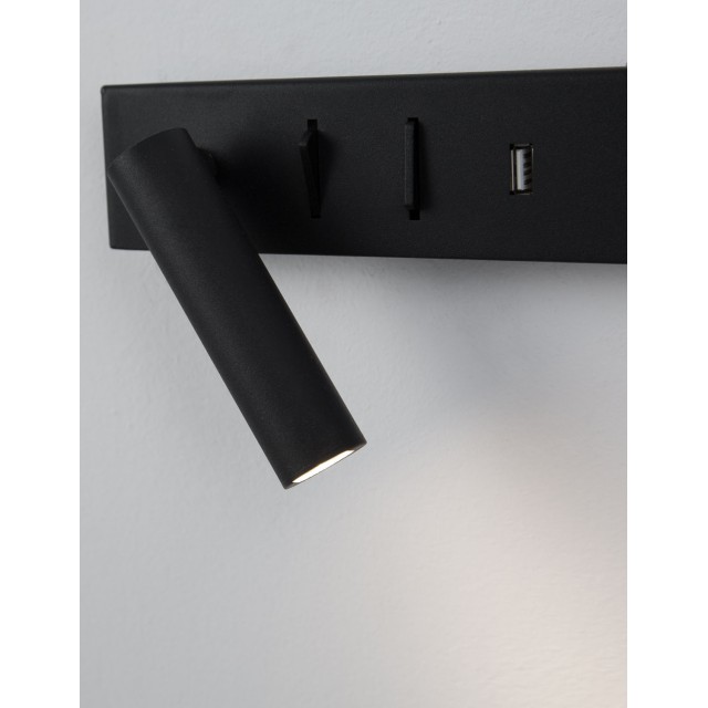 Sandy Black Metal AdjusTable - Switch On/Off USB Charger LED Cree 230 Volt 3000 Backlight 5 Watt 350Lm Reader 1x3 Watt 210Lm IP20 L: 35 W: 10 H: 8 cm 9533522