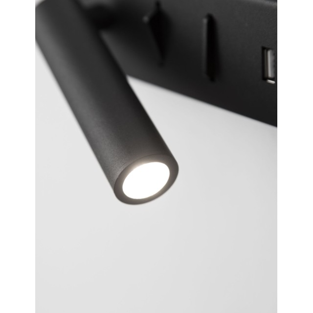 Sandy Black Metal AdjusTable - Switch On/Off USB Charger LED Cree 230 Volt 3000 Backlight 5 Watt 350Lm Reader 1x3 Watt 210Lm IP20 L: 35 W: 10 H: 8 cm 9533522
