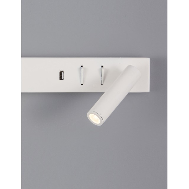 Sandy White Metal AdjusTable - Switch On/Off USB Charger LED Cree 230 Volt 3000 Backlight 5 Watt 350Lm Reader 1x3 Watt 210Lm IP20 L: 35 W: 10 H: 8 cm 9533523 