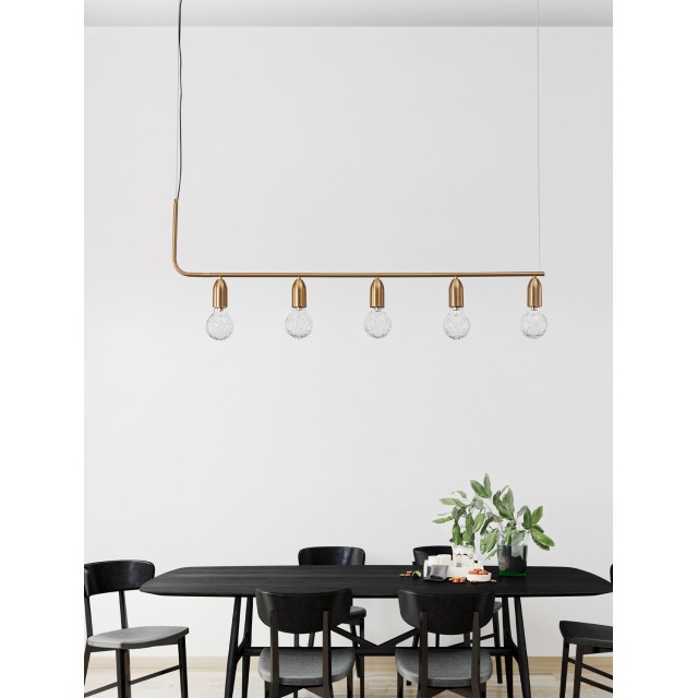 Brass Metal & Clear Glass LED G9 5x6 Watt 230 Volt IP20 Bulb Excluded L: 128 H: 120 cm 9536415