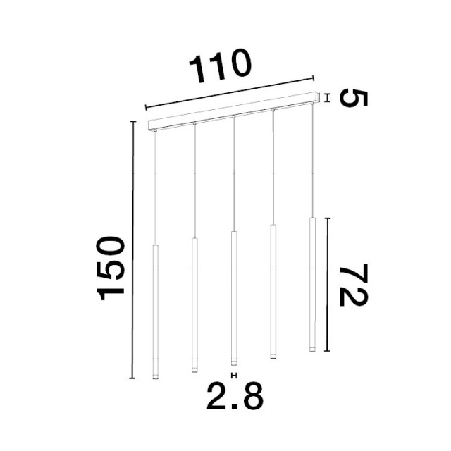 Black AluminumLED 27 Watt 220-240 Volt1301Lm 3000K IP20L: 110 H: 150 cm Adjustable Height