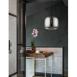 Chrome Glass Black Metal Black Fabric Wire LED LED E27 1x12 Watt 230 Volt IP20 Bulb Excluded D: 28 H1: 23 H2: 120 cm 9726483