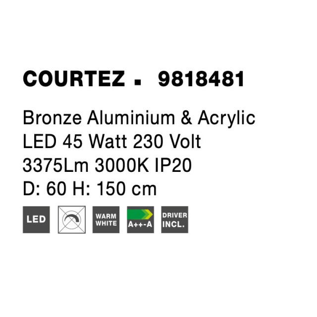 Bronze Aluminium & Acrylic LED 45 Watt 230 Volt 3375Lm 3000 IP20 60 D: 60 H: 150 cm 9818481