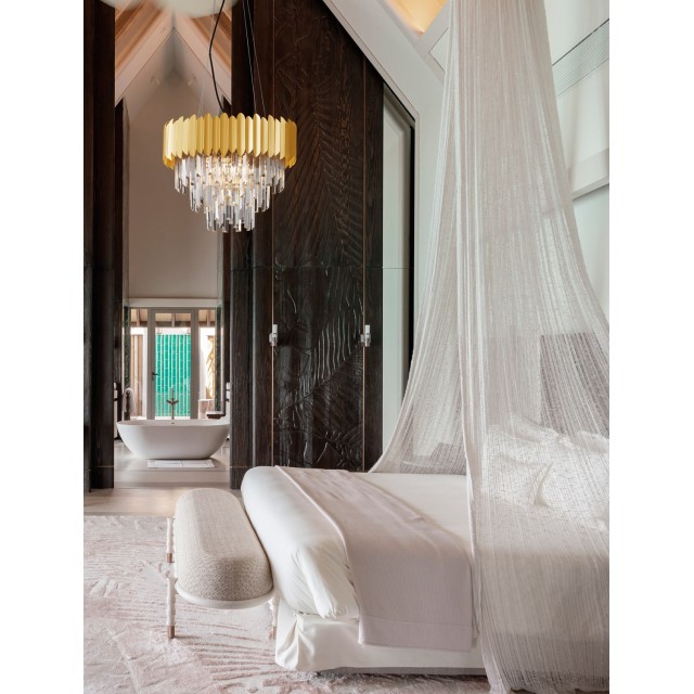 Gold Aluminum & Crystal LED E14 6x5 Watt 230 Volt IP20 Bulb Excluded D: 50 H: 120 cm Adjustable height