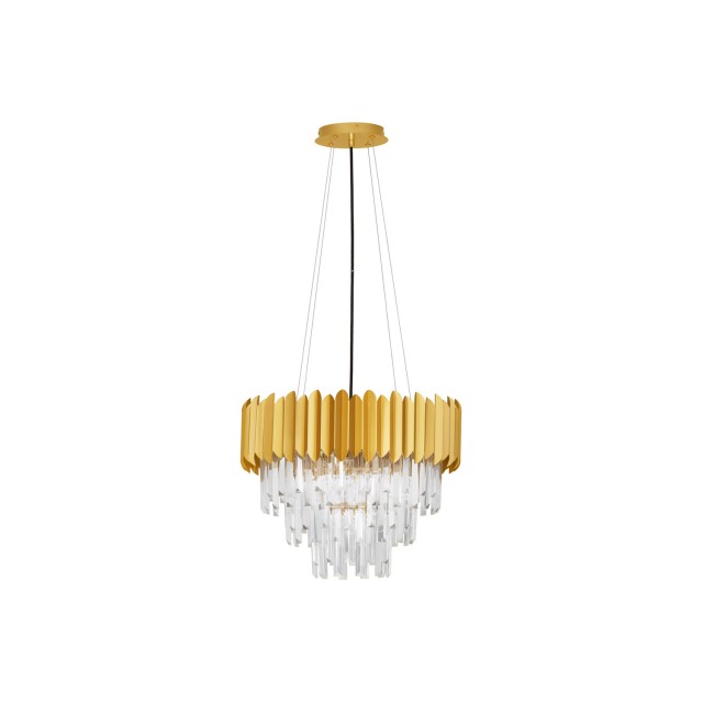 Gold Aluminum & Crystal LED E14 6x5 Watt 230 Volt IP20 Bulb Excluded D: 50 H: 120 cm Adjustable height